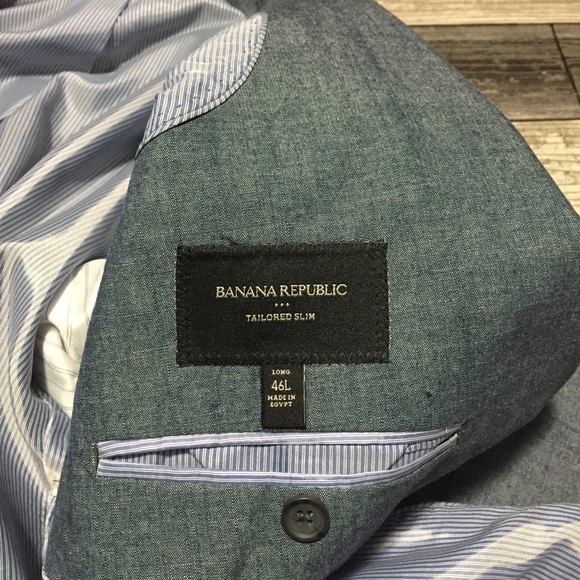 Banana Republic Tailored Slim Fit Blazer Men’s 46L Blue 2 Button 100% Cotton - Picture 9 of 10
